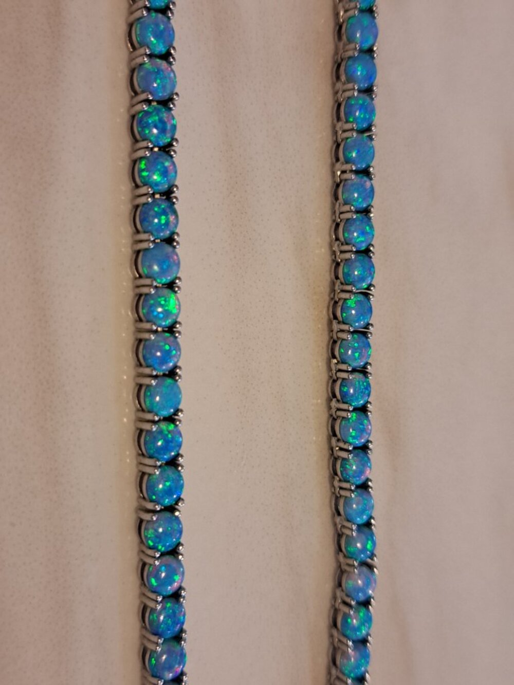 MELINDA MARIA GRAND HEIRESS TENNIS NECKLACE SILVER AND BLUE OPAL 18 INCHES